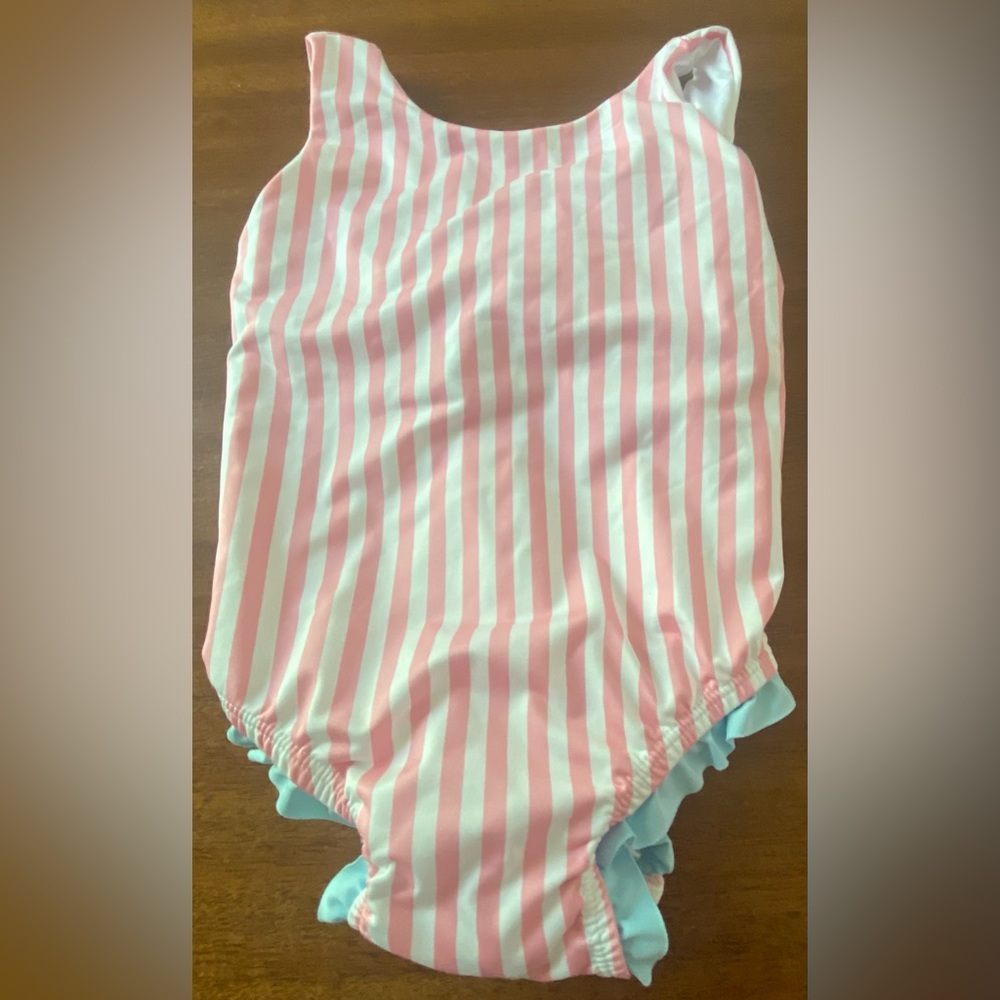 James and Lottie Pink and White Stripe Toddler Swimsuit